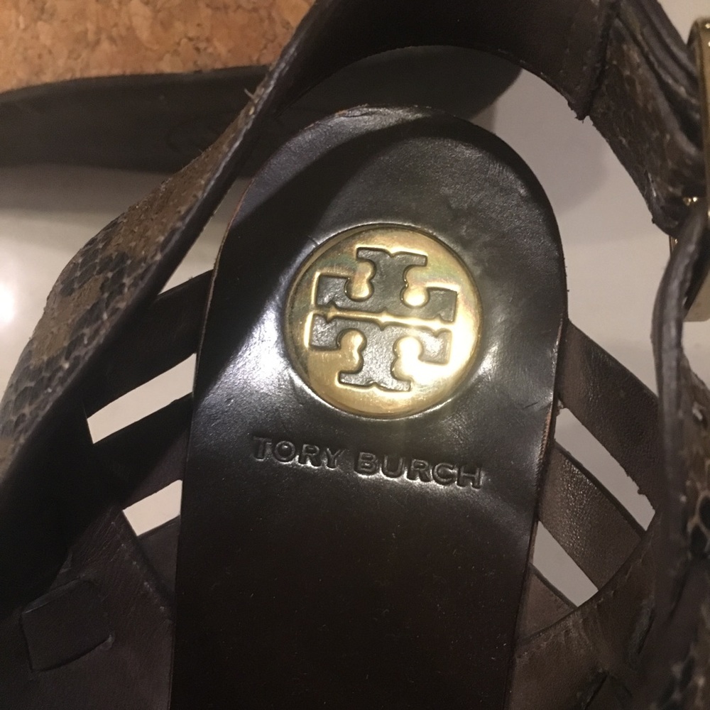 Tory Burch Python Leather Cork Wedge Sandals 8m - image 5